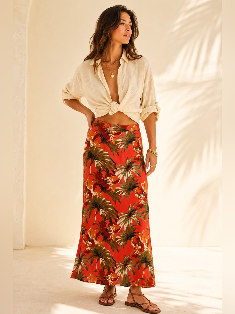 Vintage 90s Tropical Floral Maxi Skirt Statement Era Piece Resortwear Size 14